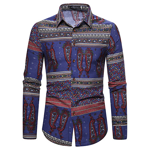 

Men's Shirt Other Prints Graphic Long Sleeve Casual Tops Ethnic Style Light Blue