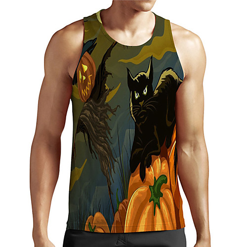 

Men's Unisex Tank Top Undershirt 3D Print Graphic Prints Pumpkin Bat Plus Size Print Sleeveless Casual Tops Basic Designer Big and Tall Blue