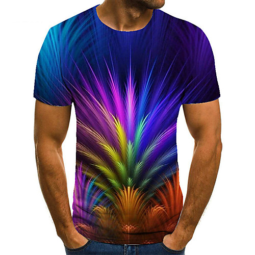 

Men's Unisex Tee T shirt 3D Print Graphic Prints Leaves Plus Size Print Short Sleeve Casual Tops Basic Fashion Designer Big and Tall Blue