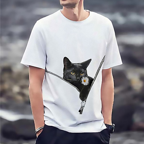 

Men's Unisex Tee T shirt Hot Stamping Cat Graphic Prints Plus Size Print Short Sleeve Casual Tops Basic Fashion Designer Big and Tall White