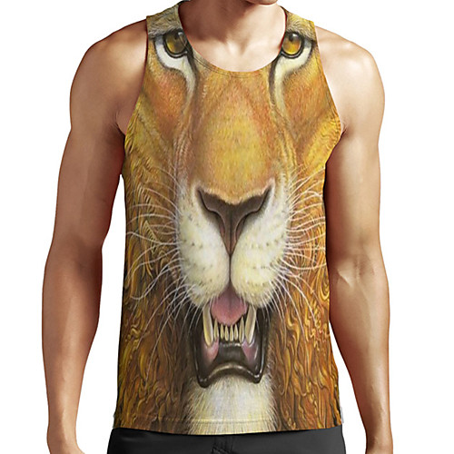 

Men's Unisex Tank Top Undershirt 3D Print Graphic Prints Lion Animal Plus Size Print Sleeveless Casual Tops Basic Fashion Designer Breathable Yellow
