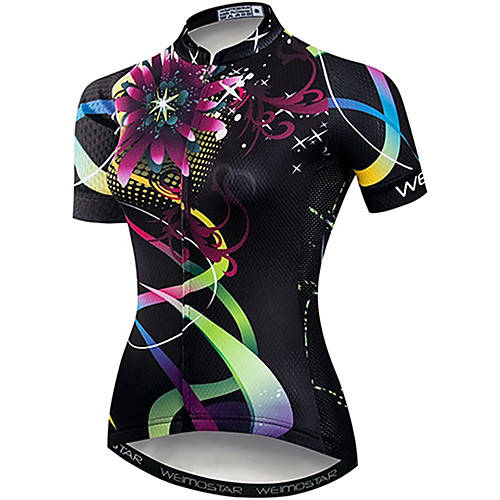 

21Grams Women's Short Sleeve Cycling Jersey Summer Spandex Polyester Black Polka Dot Floral Botanical Bike Jersey Top Mountain Bike MTB Road Bike Cycling Quick Dry Moisture Wicking Breathable Sports