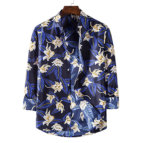 

Men's Shirt Other Prints Floral Graphic Long Sleeve Casual Tops Casual Navy Blue