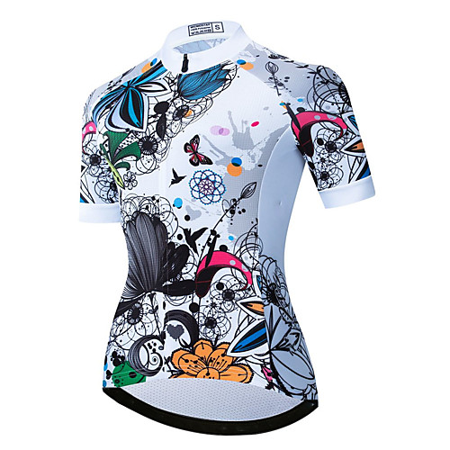 

21Grams Women's Short Sleeve Cycling Jersey Summer Spandex Polyester White Butterfly Floral Botanical Bike Jersey Top Mountain Bike MTB Road Bike Cycling Quick Dry Moisture Wicking Breathable Sports