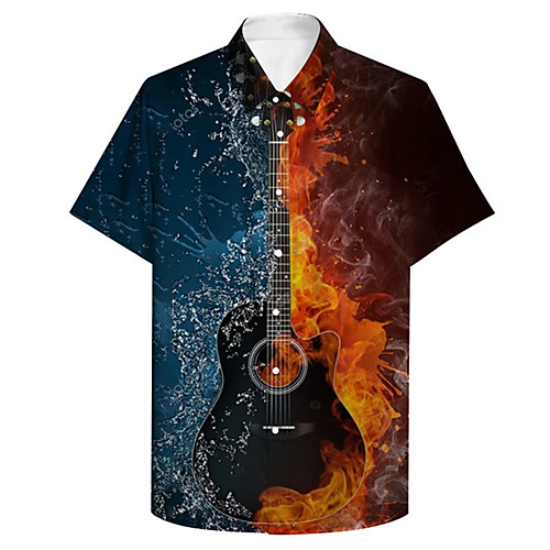 

Men's Shirt 3D Print Guitar Plus Size 3D Print Button-Down Short Sleeve Casual Tops Casual Fashion Breathable Comfortable Blue