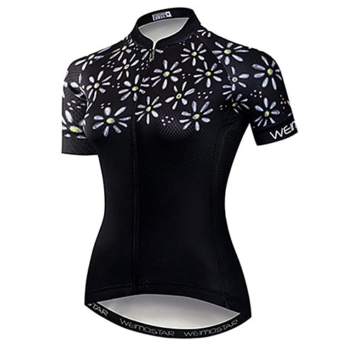 

21Grams Women's Short Sleeve Cycling Jersey Summer Spandex Polyester Black Floral Botanical Bike Jersey Top Mountain Bike MTB Road Bike Cycling Quick Dry Moisture Wicking Breathable Sports Clothing