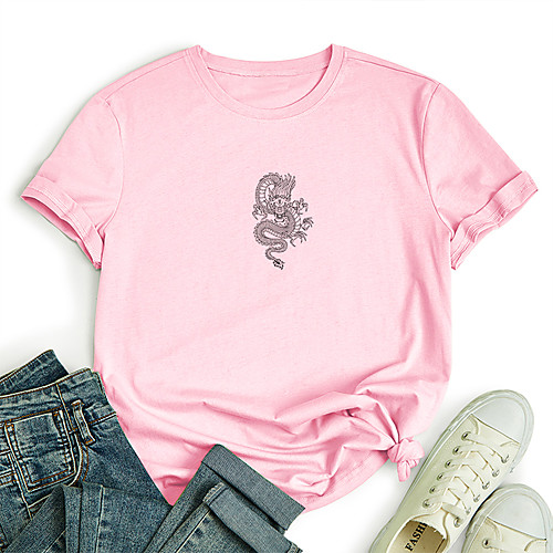 

Women's T shirt Graphic Letter Print Round Neck Tops 100% Cotton Basic Basic Top White Black Blue
