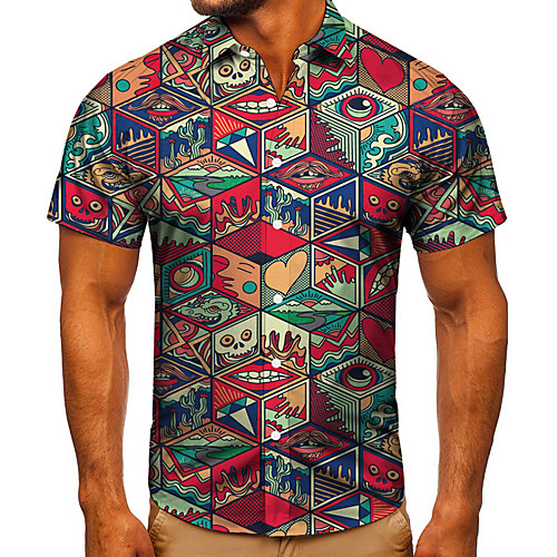 

Men's Shirt 3D Print Cartoon Graphic Prints Button-Down Short Sleeve Street Tops Casual Fashion Classic Breathable Red