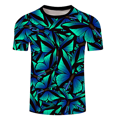 

Men's Unisex Tee T shirt 3D Print Butterfly Graphic Prints Plus Size 3D Print Short Sleeve Casual Tops Basic Designer Big and Tall Light Yellow Blue-Green Purple