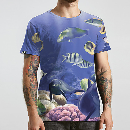 

Men's Unisex Tee T shirt 3D Print Graphic Prints Fish Plus Size Print Short Sleeve Casual Tops Basic Designer Big and Tall Blue