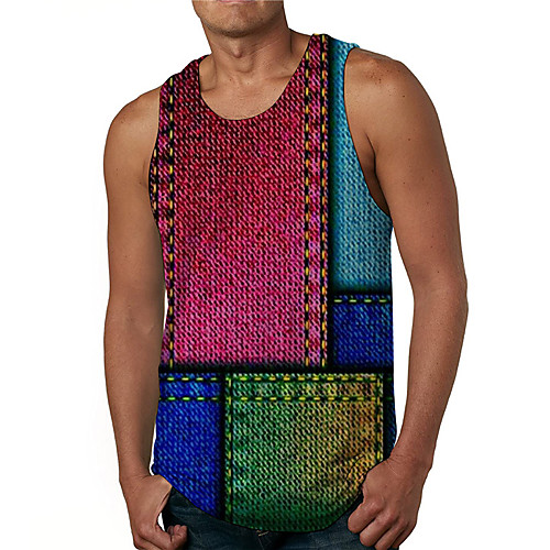 

Men's Tank Top Undershirt 3D Print Color Block Graphic Prints Print Sleeveless Daily Tops Casual Designer Big and Tall Rainbow