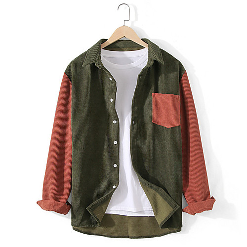 

Men's Shirt Color Block Button-Down Long Sleeve Casual Tops 100% Cotton Lightweight Casual Fashion Breathable Army Green