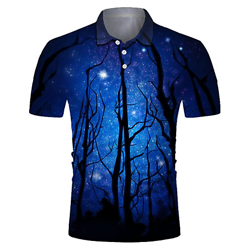 

Men's Golf Shirt Tennis Shirt 3D Print Tree Starry Sky Button-Down Short Sleeve Street Tops Casual Fashion Cool Breathable Blue / Sports
