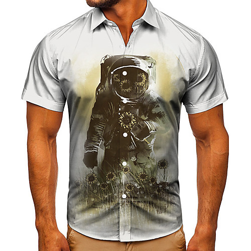 

Men's Shirt 3D Print Graphic Prints Astronaut Button-Down Short Sleeve Street Tops Casual Fashion Classic Breathable White