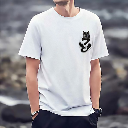 

Men's Unisex Tee T shirt Shirt Hot Stamping Cat Graphic Prints Plus Size Print Short Sleeve Casual Tops Basic Fashion Designer Big and Tall Round Neck White Blue Red / Summer