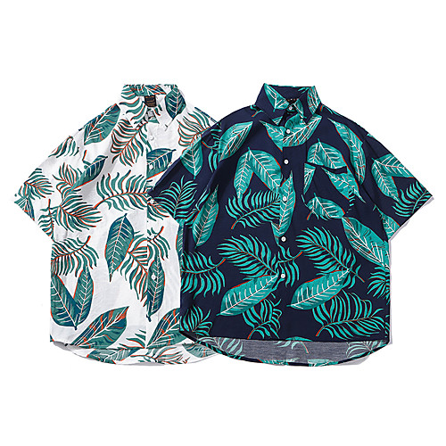

Men's Shirt Other Prints Graphic Button-Down Print Short Sleeve Casual Tops 100% Cotton Basic Hawaiian Distressed White Black