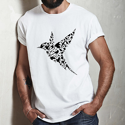 

Men's Unisex Tee T shirt Hot Stamping Graphic Prints Bird Animal Plus Size Print Short Sleeve Casual Tops Cotton Basic Fashion Designer Big and Tall White