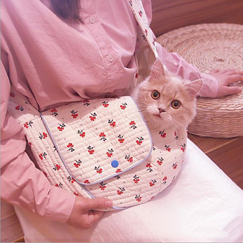 

Dog Cat Shoulder Messenger Bag Portable Flower Fabric White