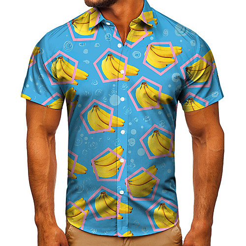 

Men's Shirt 3D Print Graphic Prints Banana Button-Down Short Sleeve Street Tops Casual Fashion Classic Breathable Blue