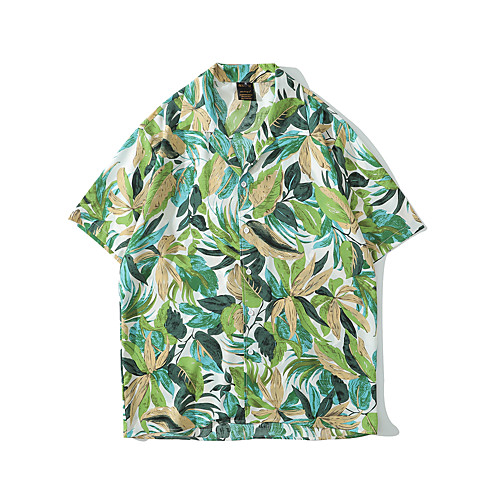 

Men's Shirt Other Prints Graphic Button-Down Print Short Sleeve Casual Tops 100% Cotton Basic Hawaiian Distressed White Black