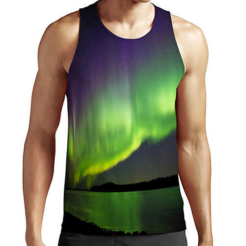 

Men's Unisex Tank Top Undershirt 3D Print Scenery Graphic Prints Plus Size Print Sleeveless Casual Tops Basic Fashion Designer Breathable Green