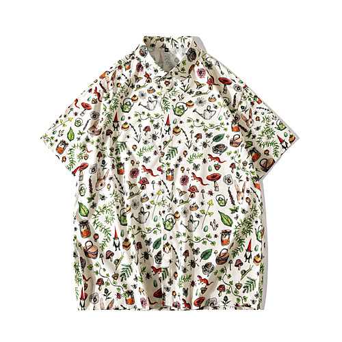 

Men's Shirt 3D Print Cartoon Graphic Button-Down Print Short Sleeve Casual Tops Cartoon Casual White