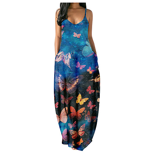 

Women's Strap Dress Maxi long Dress Blue Purple Black Sleeveless Color Gradient Animal Print Spring Summer Casual 2021 S M L XL XXL