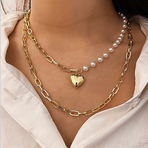 

Women's Pendant Necklace Necklace Mismatched Heart Fashion European Sweet Imitation Pearl Alloy Silver Gold 50-60 cm Necklace Jewelry For Anniversary Party Evening Street Gift Festival