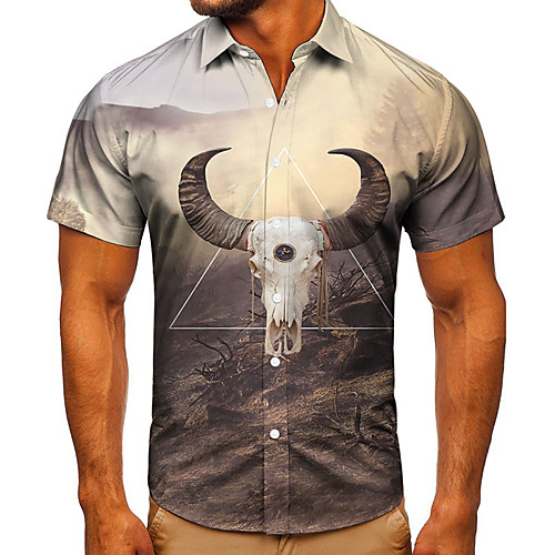 

Men's Shirt 3D Print Graphic Prints Antelope Button-Down Short Sleeve Street Tops Casual Fashion Classic Breathable Brown