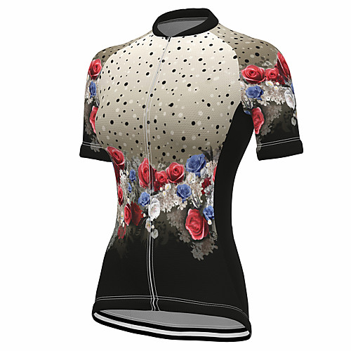 

21Grams Women's Short Sleeve Cycling Jersey Summer Spandex Polyester Black Floral Botanical Bike Jersey Top Mountain Bike MTB Road Bike Cycling Quick Dry Moisture Wicking Breathable Sports Clothing