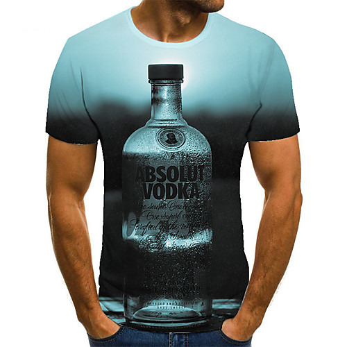 

Men's Unisex Tee T shirt 3D Print Graphic Prints Wine bottle Plus Size Print Short Sleeve Casual Tops Basic Fashion Designer Big and Tall Blue