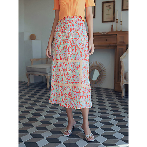 

Women's Date Weekend Basic Streetwear Skirts Graphic Split Print Orange