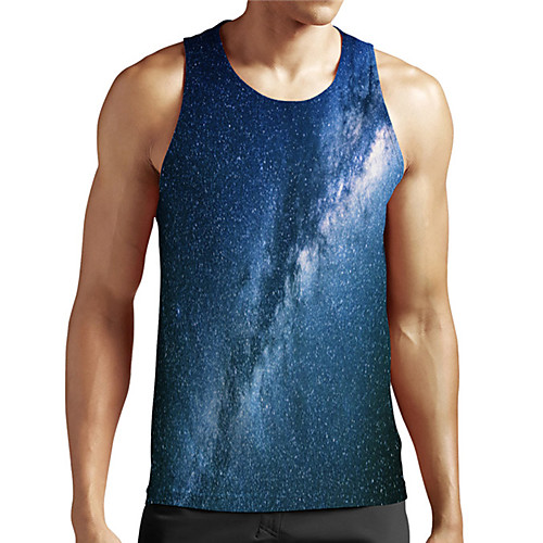 

Men's Unisex Tank Top Undershirt 3D Print Galaxy Graphic Prints Plus Size Print Sleeveless Casual Tops Basic Designer Big and Tall Blue