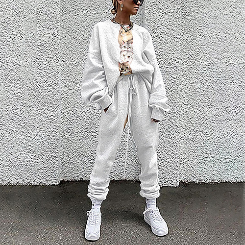 

Women's Basic Streetwear 3D Print Cat Animal Vacation Casual / Daily Two Piece Set Tracksuit T shirt Pant Loungewear Drawstring Print Tops