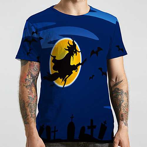 

Men's Unisex Tee T shirt 3D Print Graphic Prints Witch Plus Size Print Short Sleeve Casual Tops Basic Designer Big and Tall Blue