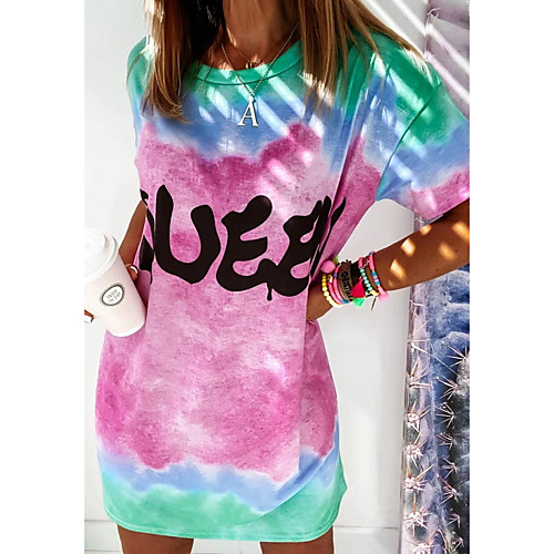 

2021 european and american cross-border spring and summer new positioning printing gradient color short t-shirt dress 8315