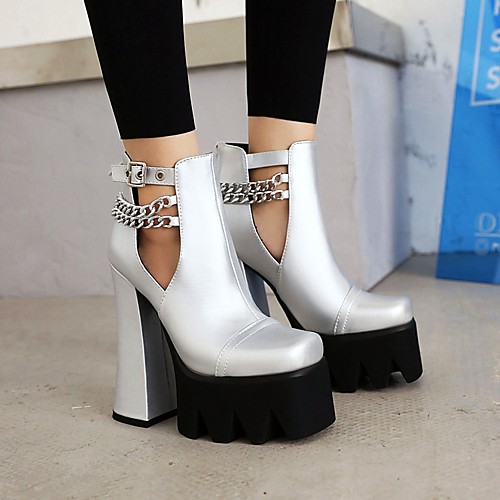 

Women's Heels Platform Chunky Heel Square Toe Booties Ankle Boots PU Synthetics Red Silver Black