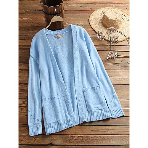 

Women's Basic Knitted Solid Color Cardigan Acrylic Fibers Long Sleeve Sweater Cardigans Open Front Fall Winter Blue