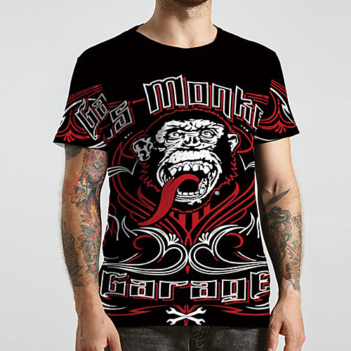 

Men's Unisex Tee T shirt 3D Print Graphic Prints Orangutan Plus Size Print Short Sleeve Casual Tops Basic Designer Big and Tall Black