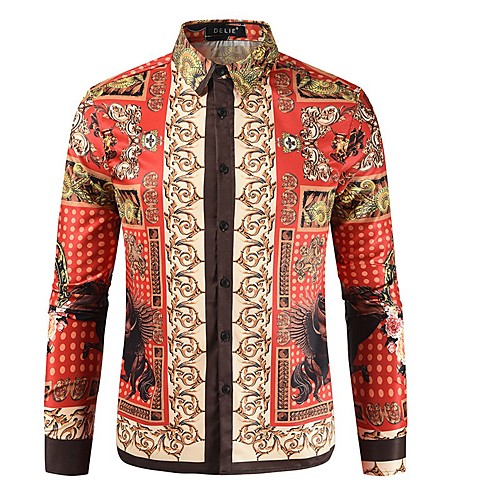 

Men's Shirt Floral Button-Down Long Sleeve Casual Tops Cotton Casual Fashion Breathable Comfortable A B C