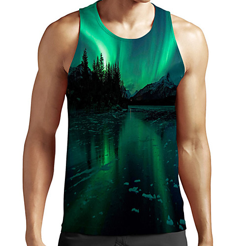 

Men's Unisex Tank Top Undershirt 3D Print Scenery Graphic Prints Plus Size Print Sleeveless Casual Tops Basic Fashion Designer Breathable Green