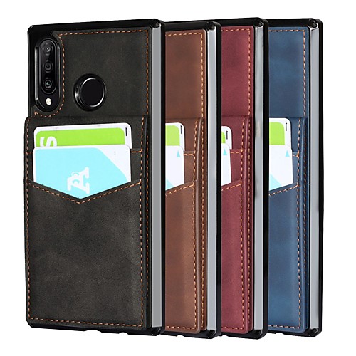 

Phone Case For Huawei Back Cover P30 Lite Card Holder Shockproof Dustproof Solid Colored PU Leather Genuine Leather