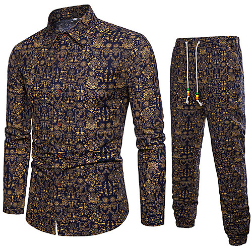 

Men's Shirt Suits Shirt Floral Button-Down Long Sleeve Casual Tops Chinese Style Casual Fashion Breathable Brown
