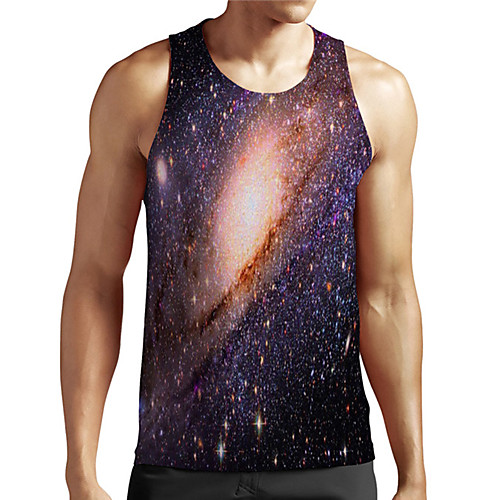 

Men's Unisex Tank Top Undershirt 3D Print Galaxy Graphic Prints Plus Size Print Sleeveless Casual Tops Basic Designer Big and Tall Blue