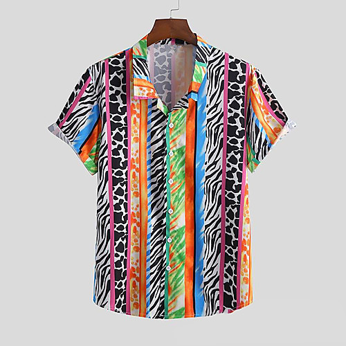 

Men's Shirt Striped Button-Down Short Sleeve Casual Tops Lightweight Casual Fashion Breathable Red Orange