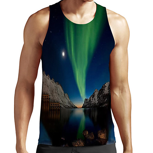 

Men's Unisex Tank Top Undershirt 3D Print Scenery Graphic Prints Plus Size Print Sleeveless Casual Tops Basic Fashion Designer Breathable Green