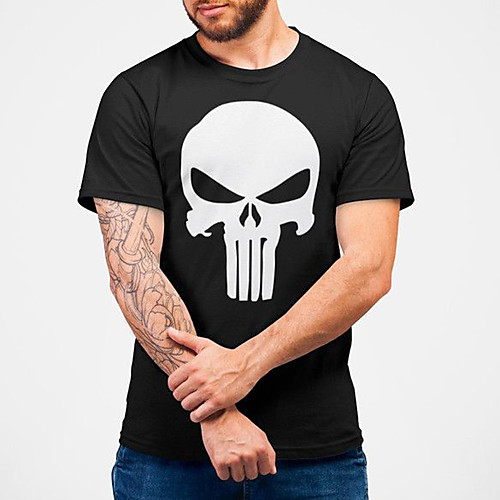 

Men's Unisex Tee T shirt Hot Stamping Graphic Prints Skull Plus Size Print Short Sleeve Casual Tops Cotton Basic Designer Cool Big and Tall Black