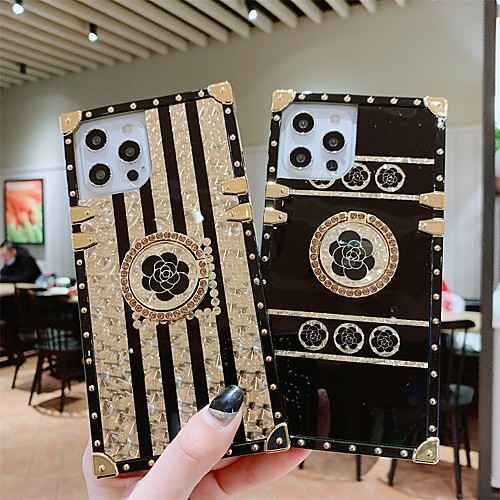 

Luxury Square Bracket Diamond Phone Case For Apple Back Cover iPhone 12 Pro Max 11 SE 2020 X XR XS Max 8 7 Shockproof Dustproof Bling Flower Graphic Back Cover