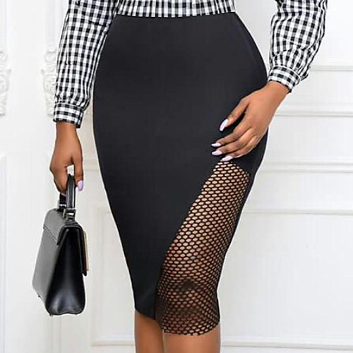 

Women's Daily Date Streetwear Skirts Solid Colored Patchwork Hole Black