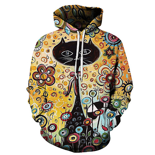 

Men's Unisex Plus Size Pullover Hoodie Sweatshirt Cat Graphic Prints Print Hooded Casual Daily Holiday 3D Print Basic Designer Hoodies Sweatshirts Long Sleeve Blue Yellow Orange